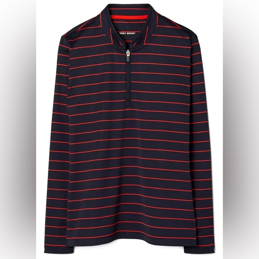 Tory Sport by Tory Burch Performance Stripe Half Zip Pullover Navy, Medium